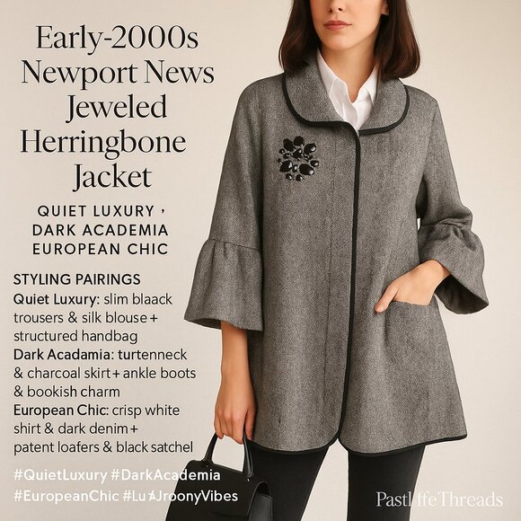 🧥 Early-2000s Newport News Jeweled Herringbone Jacket – Quiet Luxury - Picture 16 of 16